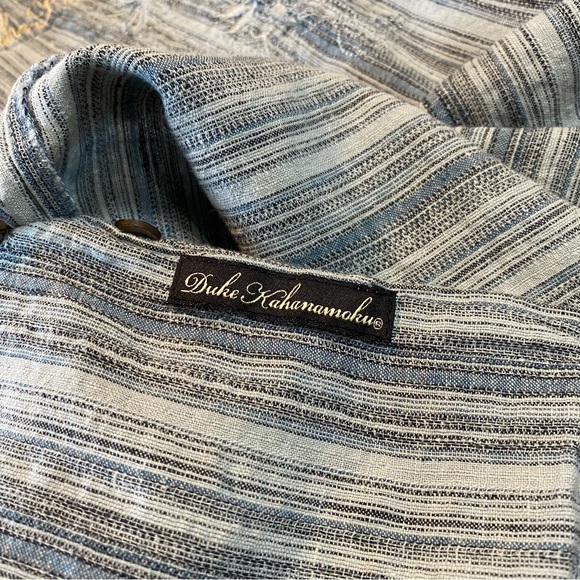Duke Kahanamoku Striped Embroidered Hemp Blend Hawaiian Style Shirt XXL - Picture 2 of 8
